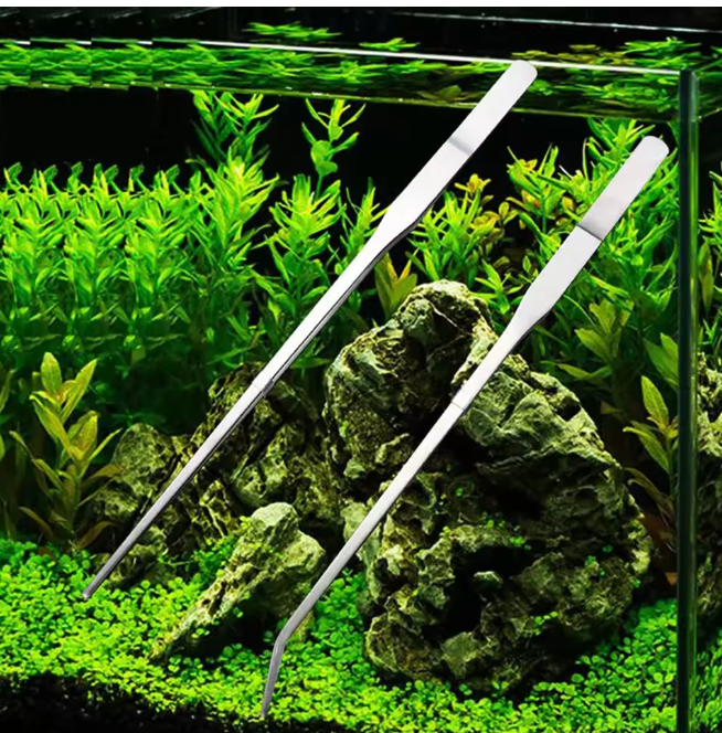 2PCS 27CM AQUARIUM STAINLESS STEEL TWEEZERS
